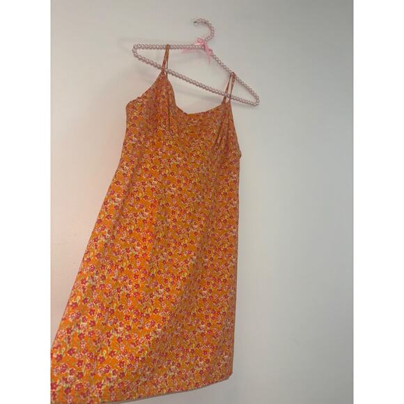 Wild Fable Dress Sz med Orange Floral‎ Cottagecore Smocked Open Back Mini Cotton - Picture 3 of 7